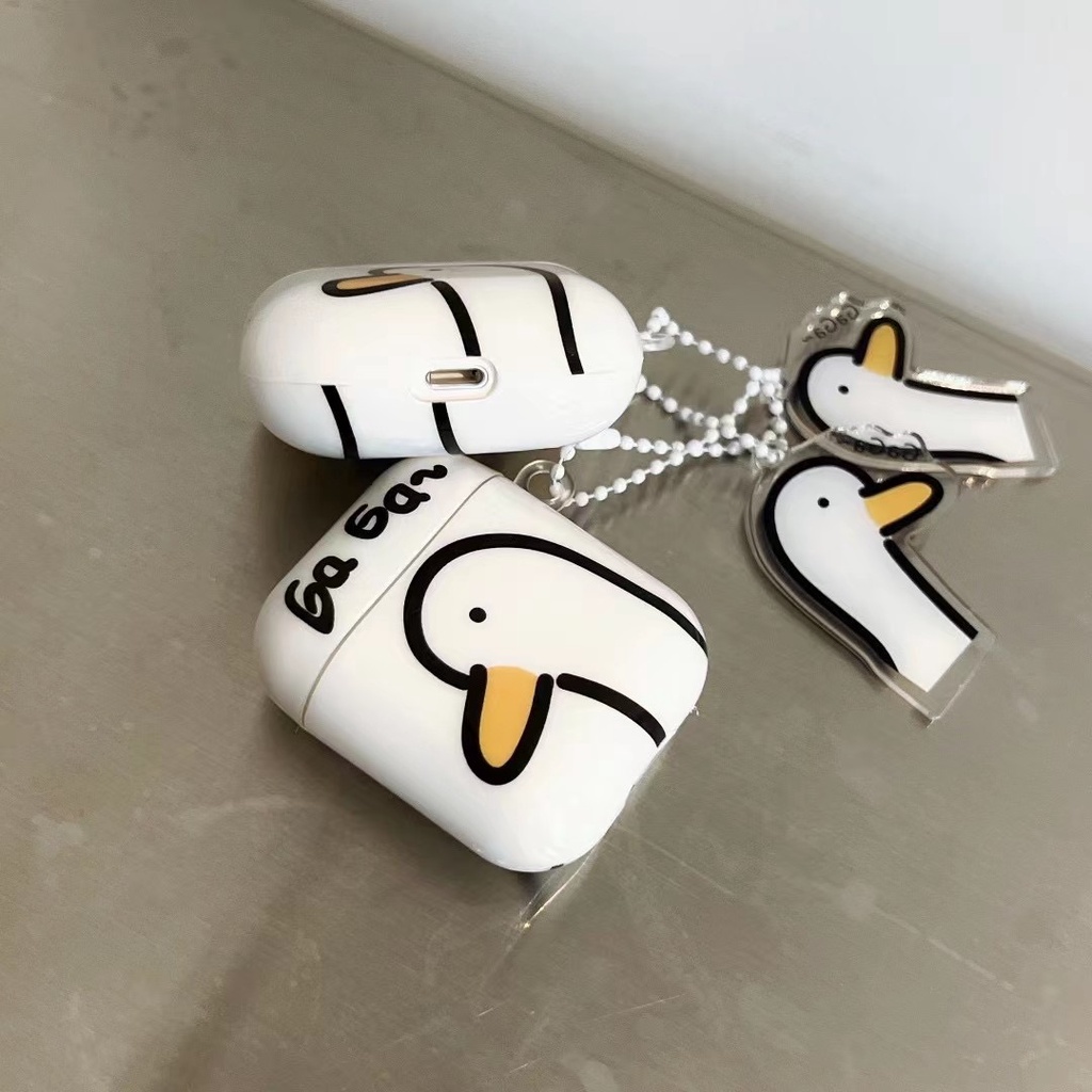 Vỏ Bảo Vệ Hộp Sạc Tai Nghe Bluetooth airpods 1 2 pro Bằng tpu Mềm Hình Vịt Gaga Màu Trắng