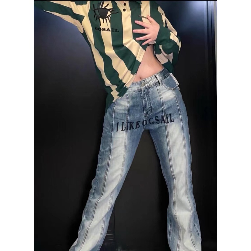 Quần jeans Nữ Lưng Cao Thêu Hoa Thời Trang Hàn