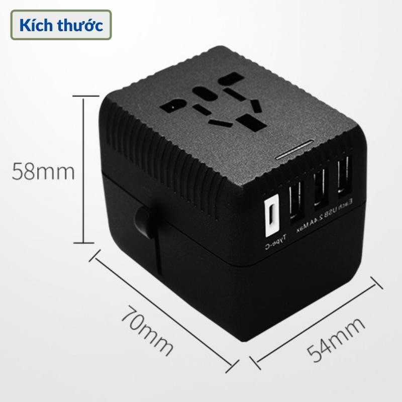 Ổ Cắm Điện Đa Năng Thông Minh Phích Cắm Chuyển Đổi Với 3 Cổng USB + 1 Cổng Sạc Nhanh Type C / Type-C PD Bugu HHT528