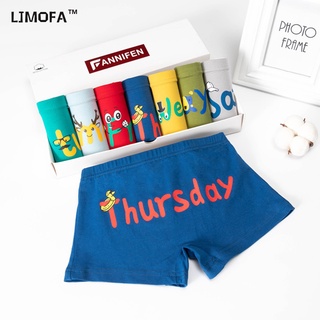 LJMOFA KIDS Bộ 7 Quần Lót Boxer Thoáng Khí Kháng Khuẩn In Chữ Tiếng Anh Hoạt Hình Cho Bé Trai 3-12 Tuổi