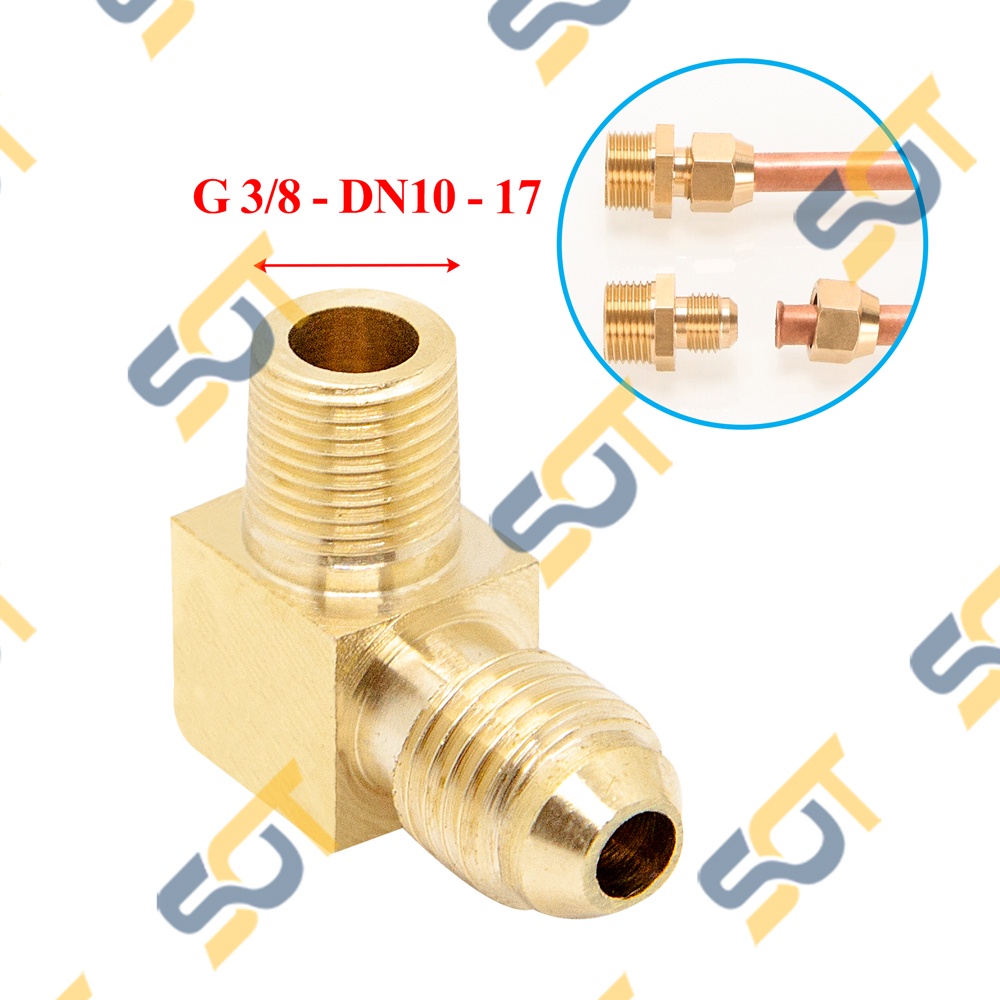 [HÀN ỐNG ĐỒNG] Co ren ngoài G 3/8 (17) nối côn lồi cho điện lạnh &amp; khí nén (Brass Flare Male Elbow)- Cong rắc co ren NPT