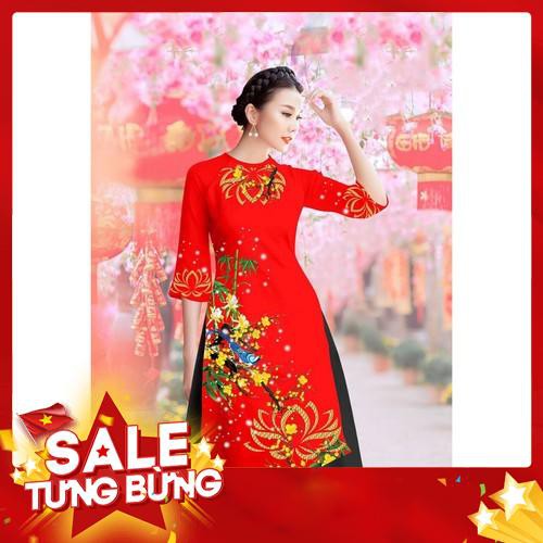 (hottrend) SÉT ÁO DÀI GẤM LỤA CÁCH TÂN IN CÂY TRE + CHÂN VÁY XÒE