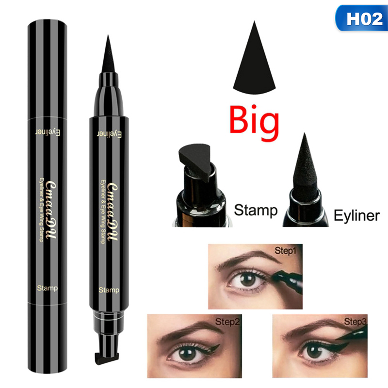 2 in 1 Eye Liner Eyes Makeup Double Head Black Quick Dry Stamps Eyeliner Waterproof pencil Long-lasting Liquid