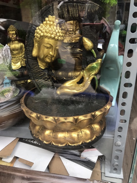 Thác nước phong thuỷ Phật thưởng sen cao 28cm Phật sen rèm