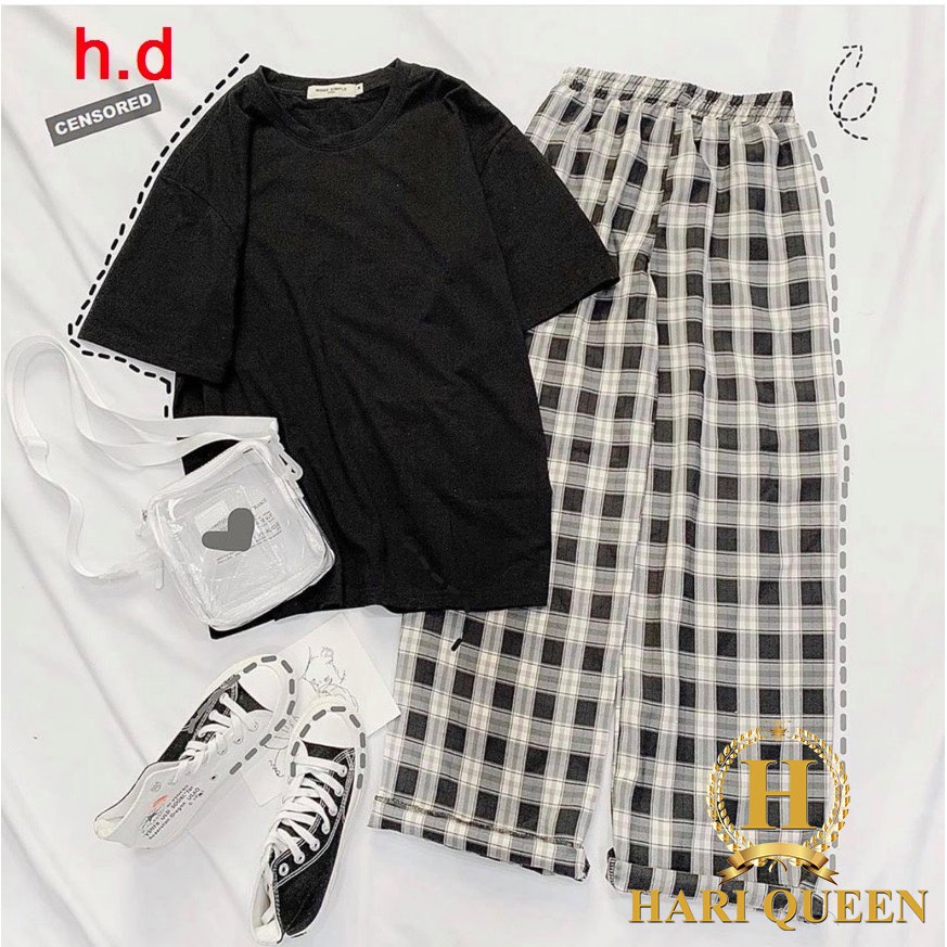 Sét áo thun + quần kẻ ống suông DHA0720