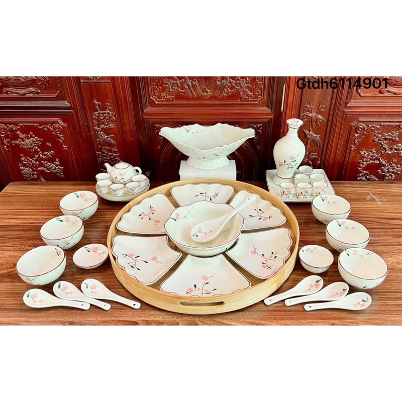 Full Set Bát Đĩa Sứ Bộ Hoa Mặt Trời Cúng Gia Tiên Hoạ Tiết Vẽ Tay Nhiều Mẫu Sứ Bát Tràng Cao Cấp Làm Quà Tặng