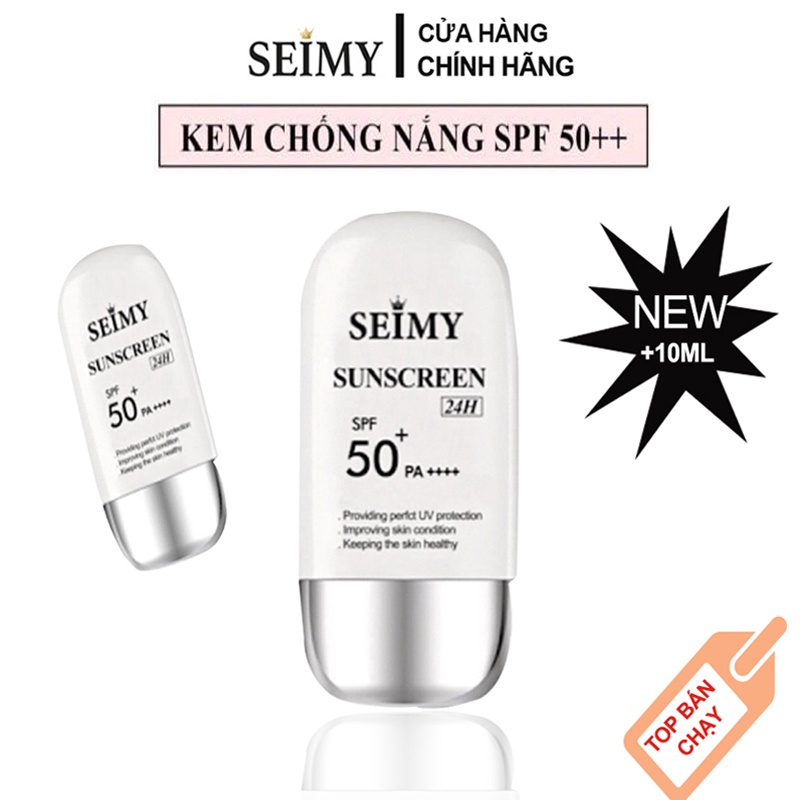 Kem chống nắng dưỡng trắng vật lý SPF 50+ _Seimy Sunscreen 24h. Chống tia cực tím, ngăn lão hóa, không bết dính