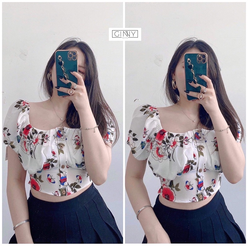 Áo kiểu croptop hoa TH-01