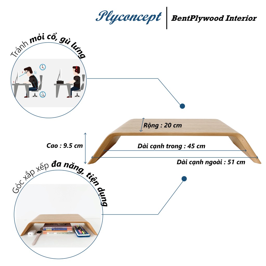 Kệ màn hình máy tính, Kệ Imac, Kệ kê màn hình gỗ uốn cong PlyConcept Imac Stand - Veneer Sồi tự nhiên.