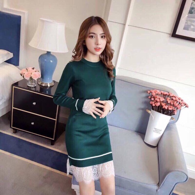 Đầm len phối ren 4 màu