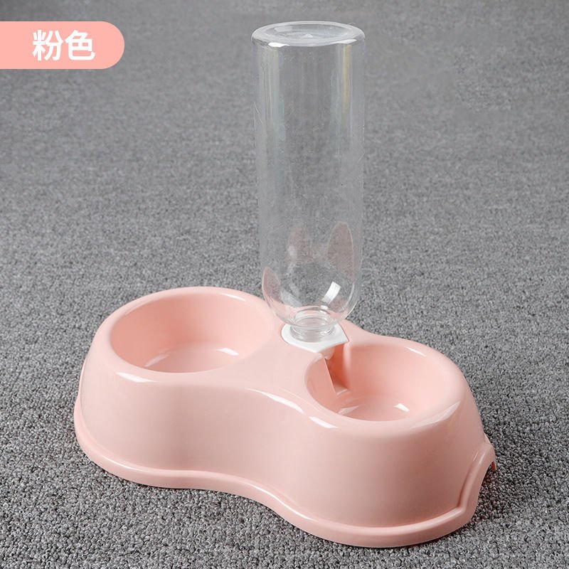 Bát đựng thức ăn chó mèo - Bát nhựa đôi có đầu ren gắn bình nước tự động (chai lavie, C2...)