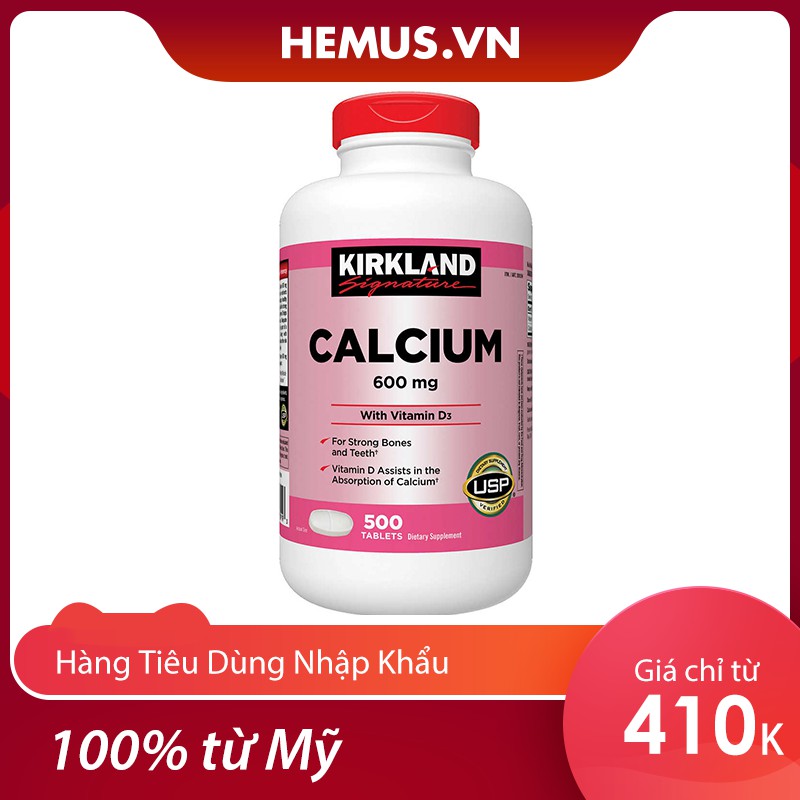 [HSD 06/2023] KIRKLAND Calcium 600mg + Vitamin D3 500 viên