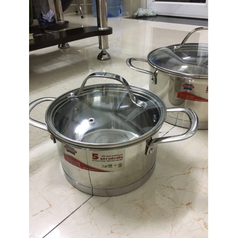 Bộ Nồi Inox 5 Đáy SUNHOUSE MAMA SHG502 - Bộ 3 Nồi 16 cm, 20 cm, 24 cm Chính Hãng Sunhouse