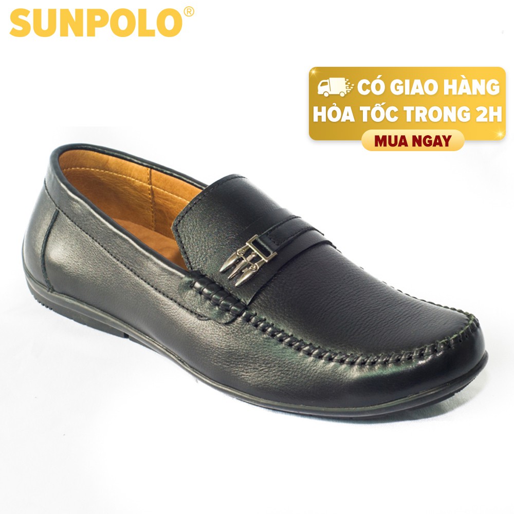 Giày Lười Nam Da Bò SUNPOLO Đen Nâu SUMU2516
