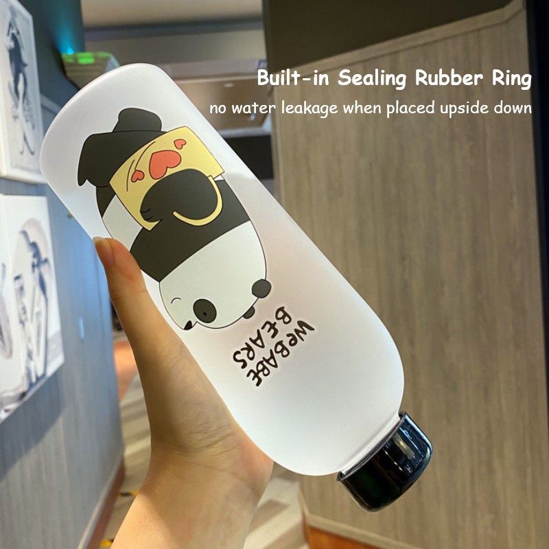 Sẵn Sàng Cổ 1000Ml Panda Nước Có Ống Hút 1000Ml Gấu Trong Suốt Mờ Nước Bằng Nhựa Đơn Giản Không Rò Rỉ bình Nước Dễ Thương