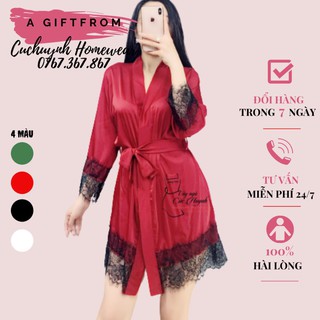 Áo choàng ngủ dài tay phối ren xinh xắn, vải mềm mát, đường may kĩ, có 4 màu, ảnh chụp thật,
