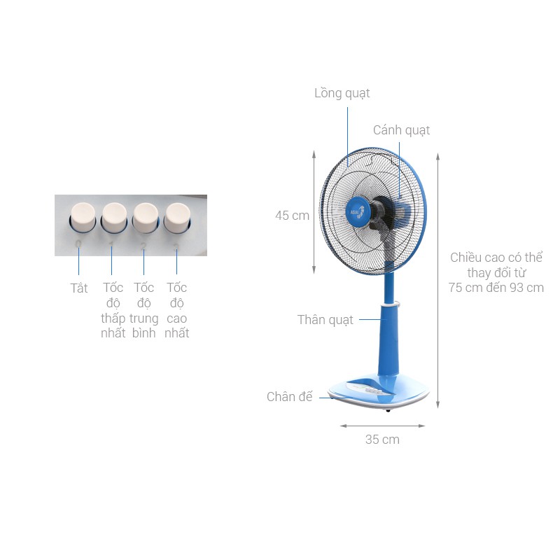 Quạt lửng Asia A16018 xanh lam