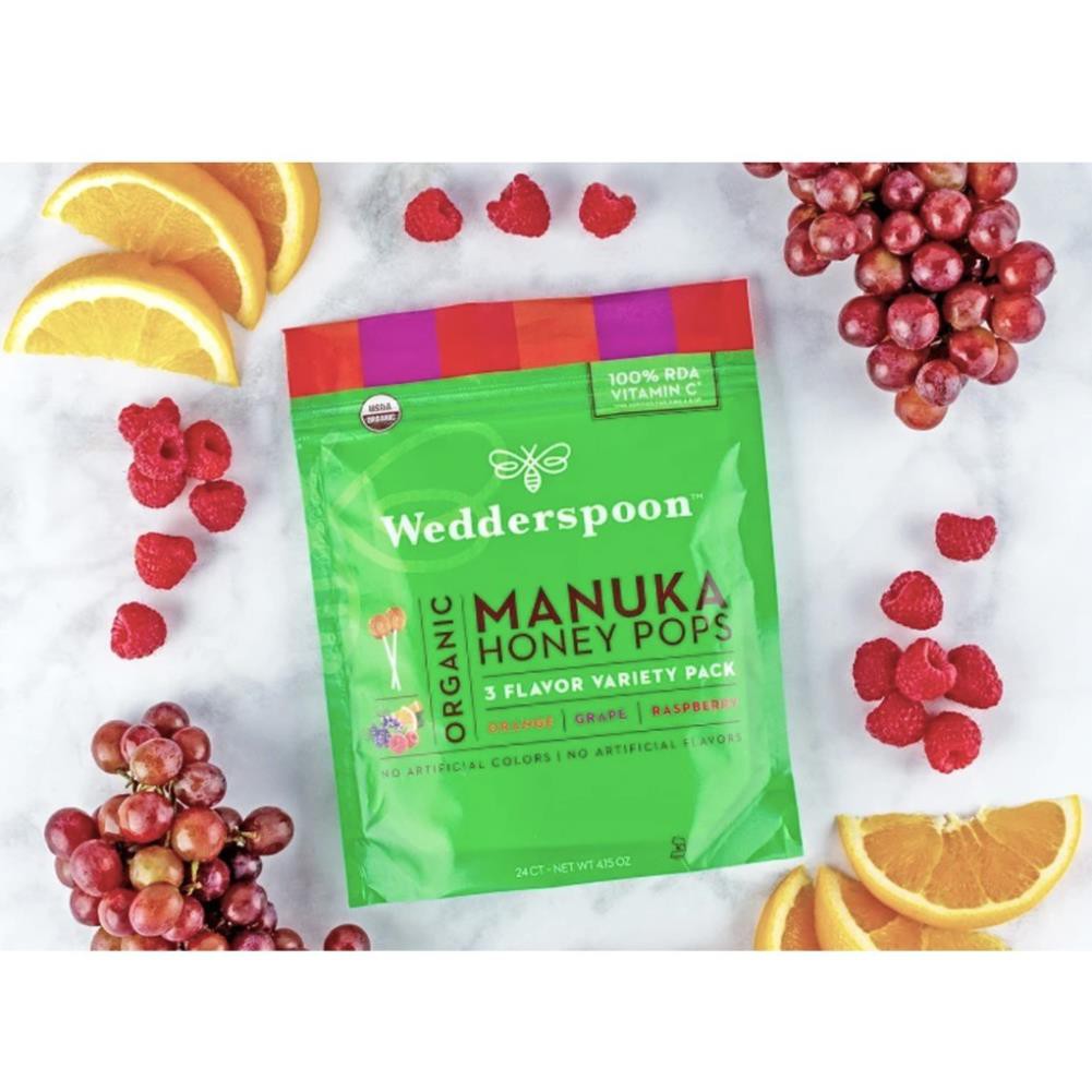 USA ✅Kẹo mút mật ong Manuka Hữu Cơ cho bé - Wedderspoon Organic Manuka Honey Pops For Kids - Top bán chạy tại Mỹ