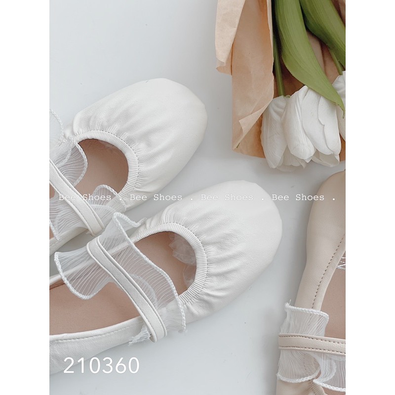 BEESHOES - GIÀY BÚP BÊ NỮ MŨI TRÒN QUAI NGANG BÈO ĐẾ BỆT - GIÀY BÚP BÊ NỮ MŨI TRÒN ĐẾ BỆT SẴN MÀU KEM - TRẮNG 210360
