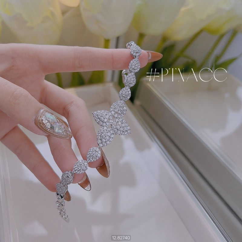 Lắc tay xi bạch kim full soàn cỏ 4 lá . PTNACC.