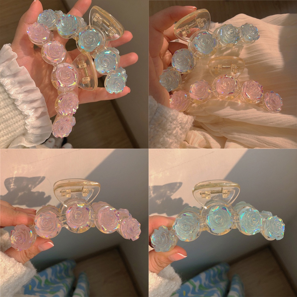 Kẹp Tóc Càng Cua Trong Suốt Đính Hoa Trà Làm Bằng Thủ Công Phong Cách Vintage