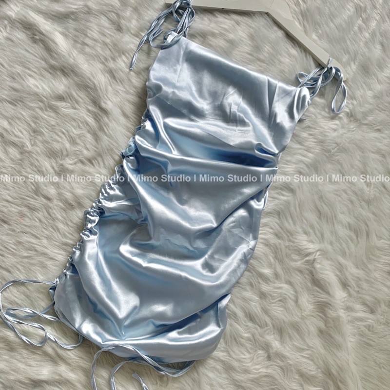 Đầm satin lụa dây rút