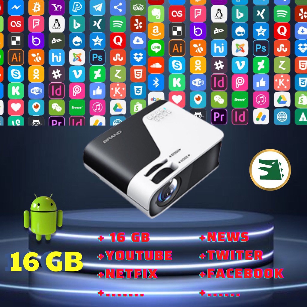 Máy chiếu Khủng Long Xanh T2K PRO tích hợp Android, Youtub, Netflix, Facebook, HDMI kết nối với laptop hỗ trợ FullHD. | BigBuy360 - bigbuy360.vn