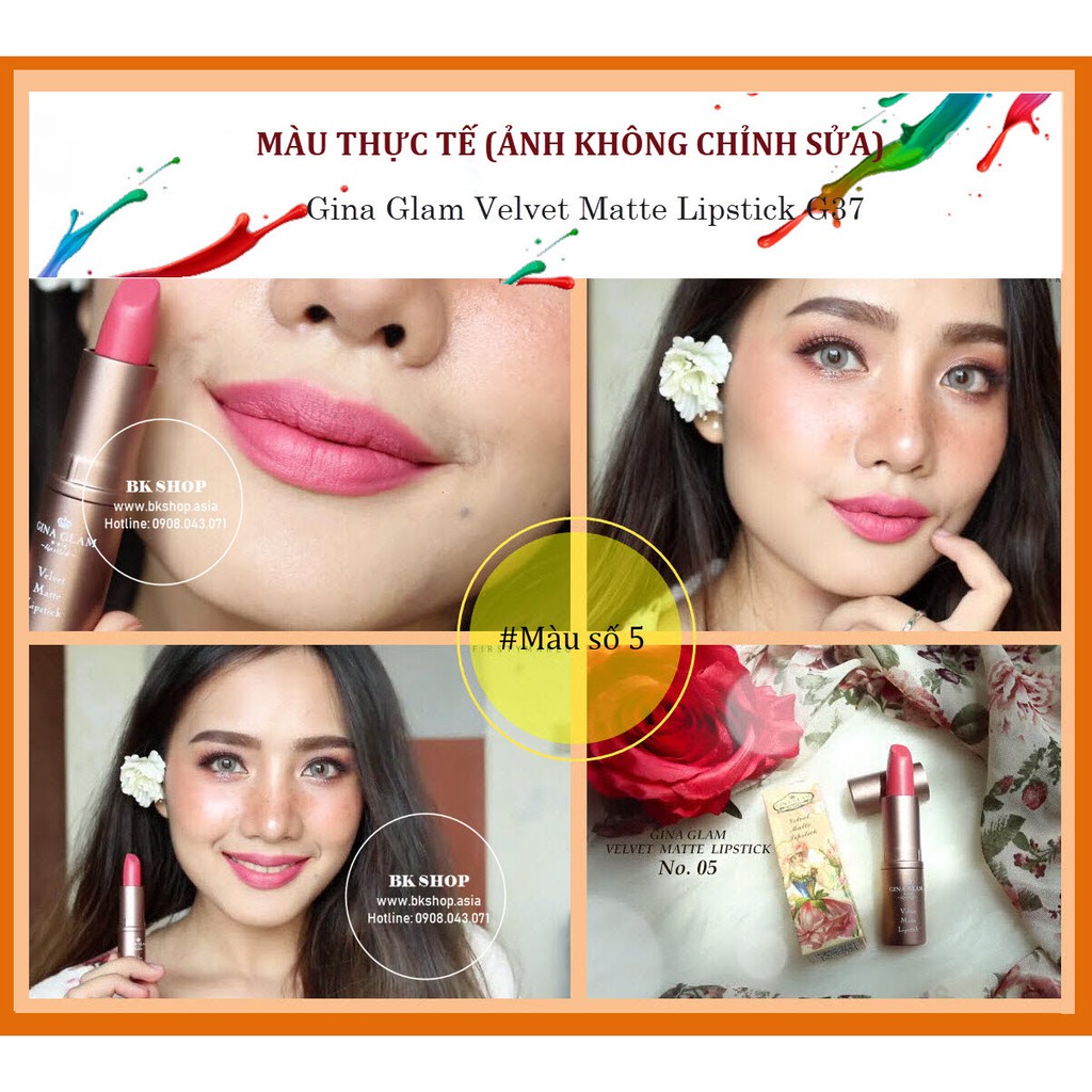 (Auth Thái) Son thỏi Gina Glam Velvet Matte Lipstick (G37)