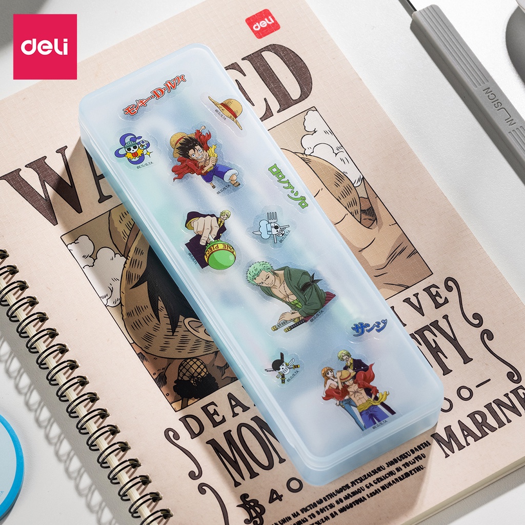 Hộp đựng bút đồ dùng cá nhân Deli One Piece - chất liệu nhựa trong suốt - màu ngẫu nhiên - kèm sticker