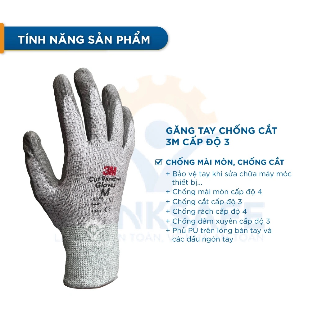 Găng tay chống cắt 3M 3 cấp độ sợi dệt kim, phủ PU bảo vệ tay trong môi trường tôn kính Bao tay chống cắt 3M - THINKSAFE