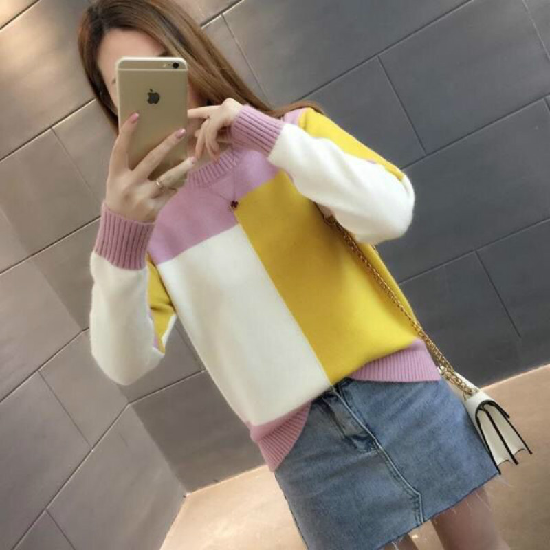 Áo Sweater Dệt Kim Tay Dài Cổ Tròn Màu Sắc Ngọt Ngào Thời Trang Cho Nữ