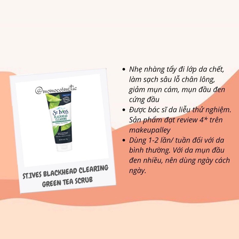 [Mã SKAMLTSM9 giảm 10% đơn 99K] Tẩy da chết Stives Blackhead Clearing Green Tea Scrub