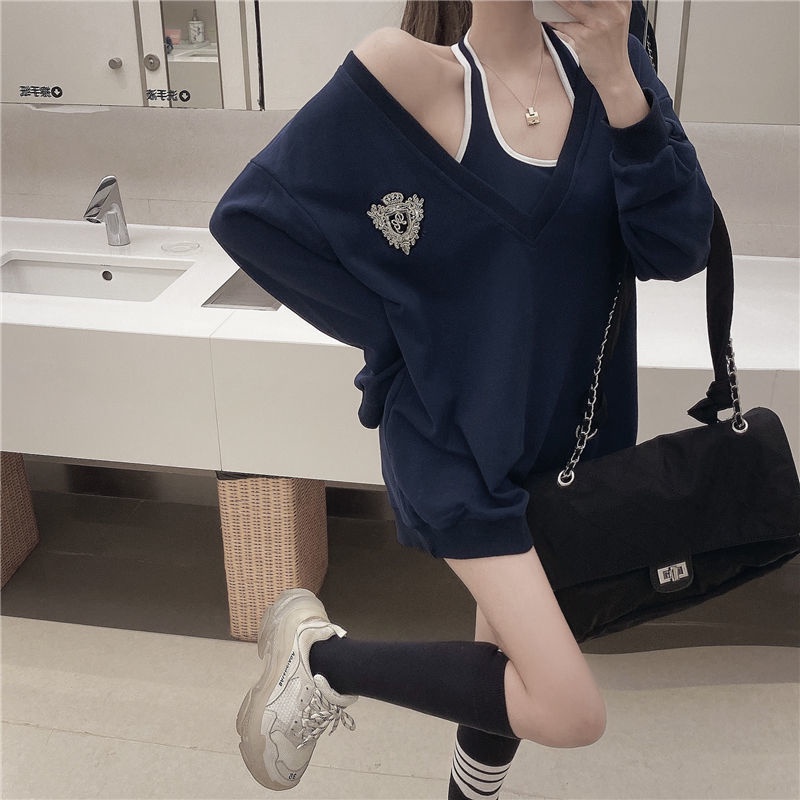 Set đồ COZOKC gồm áo không tay và áo len cổ chữ V thời trang Hàn Quốc