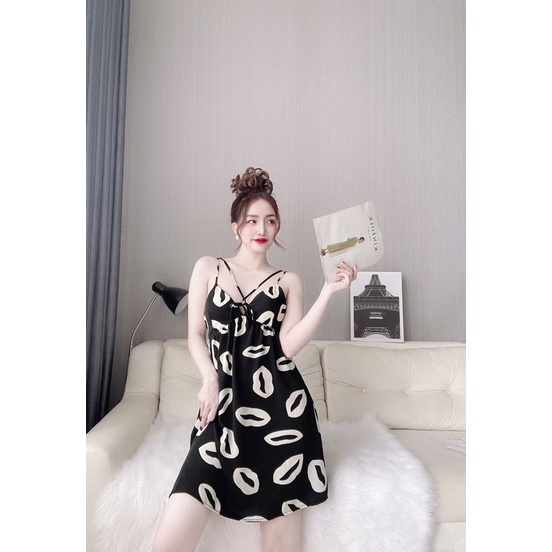 Váy Ngủ Nữ, Đầm Ngủ Sexy Lụa 2 Dây Nữ, Lụa Mango kèm quần, tặng kèm mút, freesize 40_60kg, tuỳ chiều cao