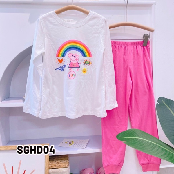 Đồ bộ dài tay bé gái size Đại 2 đến 10 tuổi 12-40kg Đồ bé gái thu đông thun cotton hoa tiết elsa kỳ lân peppa -SGHD