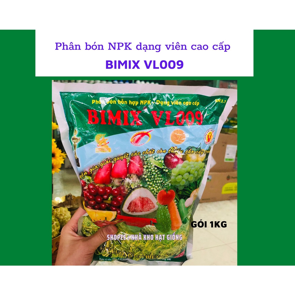 Gói 1kg- Phân bón hỗn hợp NPK dạng viên Bimix VL009- dùng cho lúa, bắp, các loại cây ăn trái, cây công nghiệp