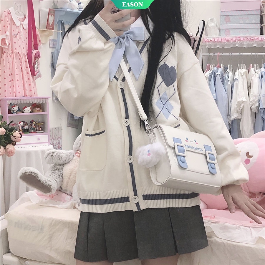 Áo Khoác Cardigan Dệt Kim Tay Dài Dáng Rộng Thêu Họa Tiết Melody Dễ Thương Thời Trang Thu Đông Cho Nữ