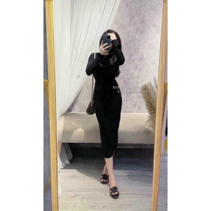 [Mã SKAMLTSM11 giảm 10% đơn 99K] Váy tăm body dài tay chất liệu co giãn bo dáng dài siêu xinh | BigBuy360 - bigbuy360.vn