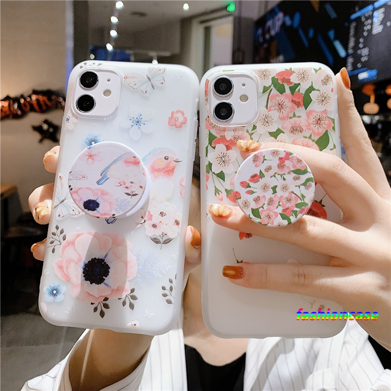 OPPO A9 2020 A53 2020 Reno 4 A3S A5 2020 A5S A12 A92 A31 F9 PRO A33 2020 A11K A11 A1K A12S F7 A52 F5 A7 Reno 2F Reno 3 F5 Youth A91 A32 Reno 2Z A12E A72 A53S Realme C15 C12 C11 C17 C3 C1 C2 7i 5 5S 5i 6i 6 6S Green Leaf Red Flower Stand Soft Case