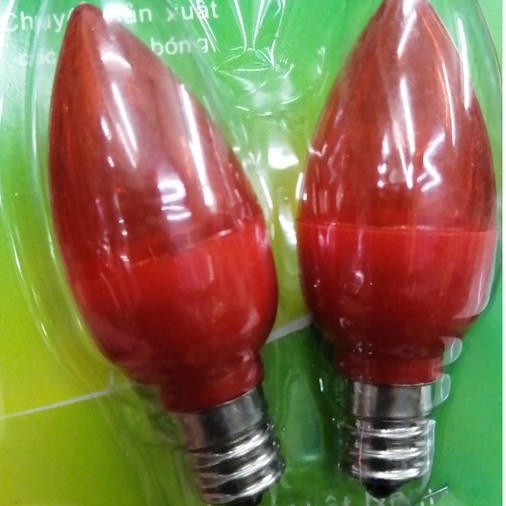 Vĩ 2 bóng đèn led trái ớt màu đỏđuôi xoáy nhỏ (E12) thắp sáng bàn thờ