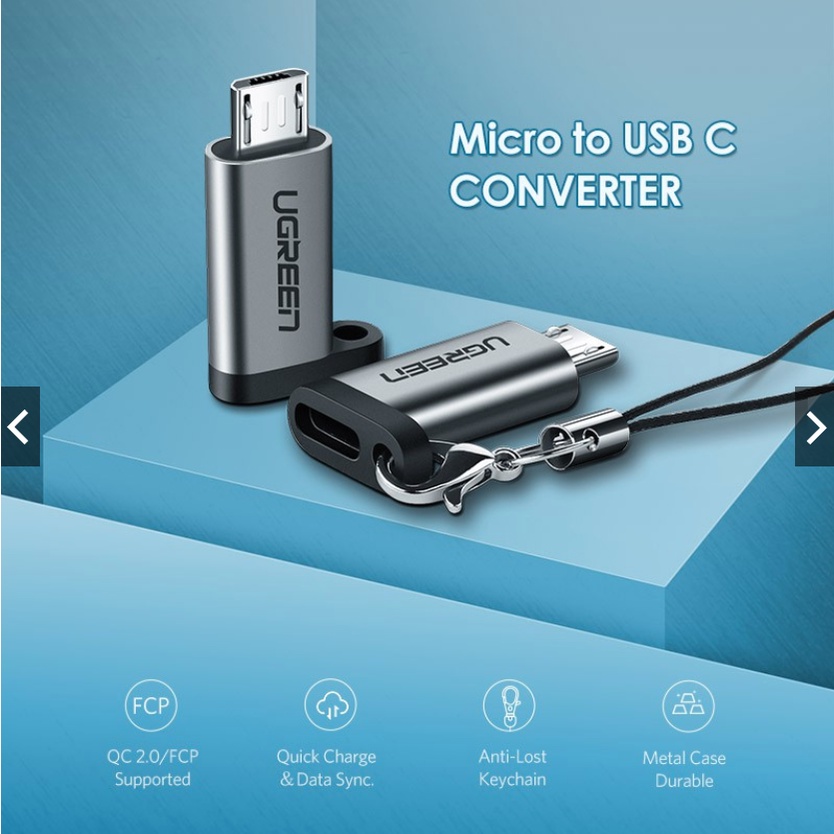 Đầu chuyển Micro USB to USB C UGREEN 50590 Cao Cấp vỏ nhôm Chính hãng US282