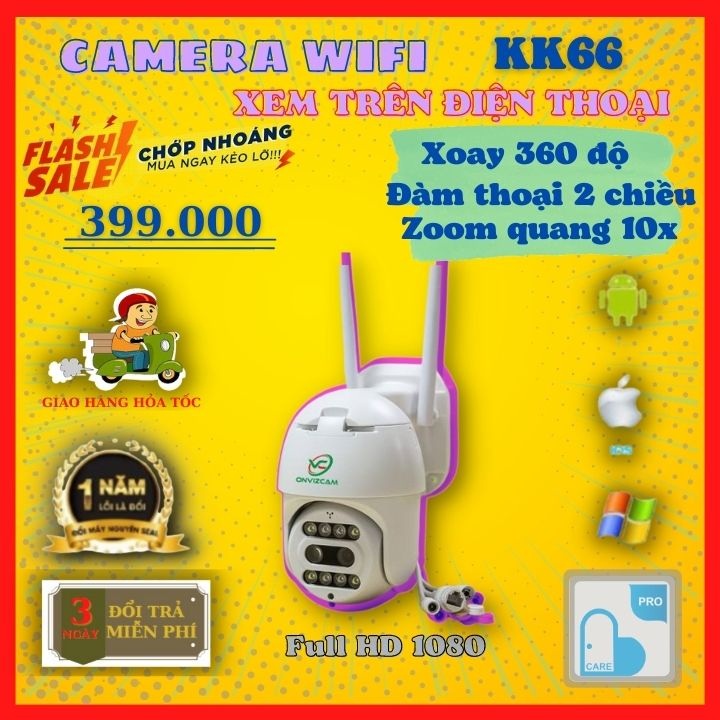 Camera ngoài trời Zoom 10X ONVIZCAM KK6 / CC5022 Carecam Pro chống nước xoay 360, đàm thoại hai chiều, có màu ban đêm