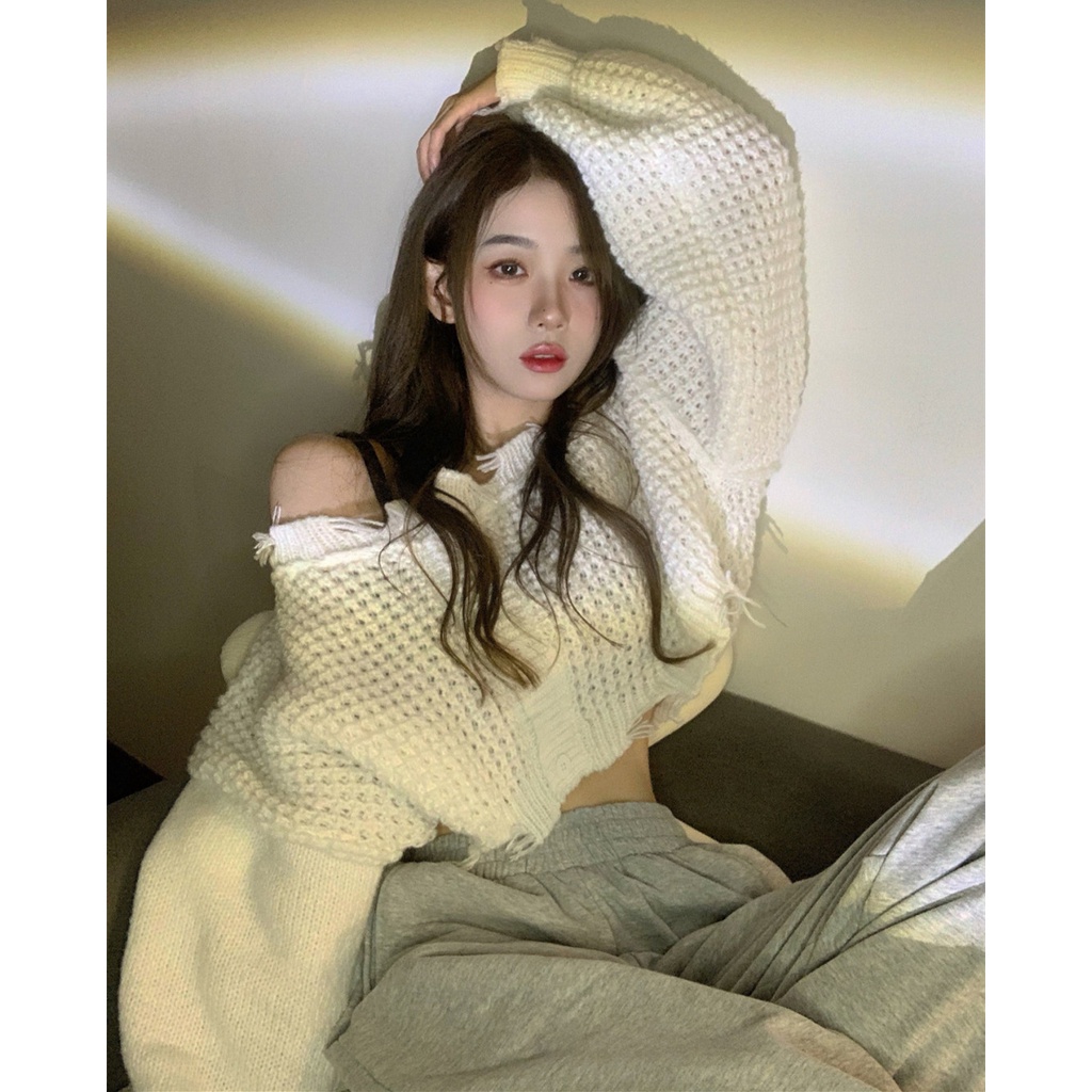 Áo Khoác cardigan Dệt Kim Dáng Rộng Ngắn Phong Cách Hàn Quốc Thời Trang Cho Nữ