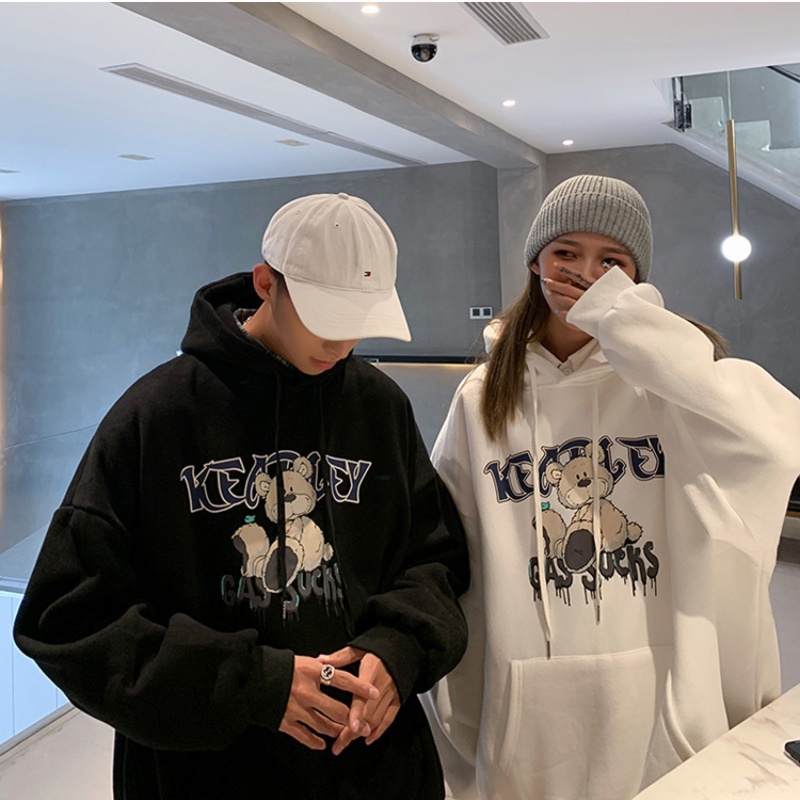 Áo hoodie tay dài in hình gấu thời trang thu đông