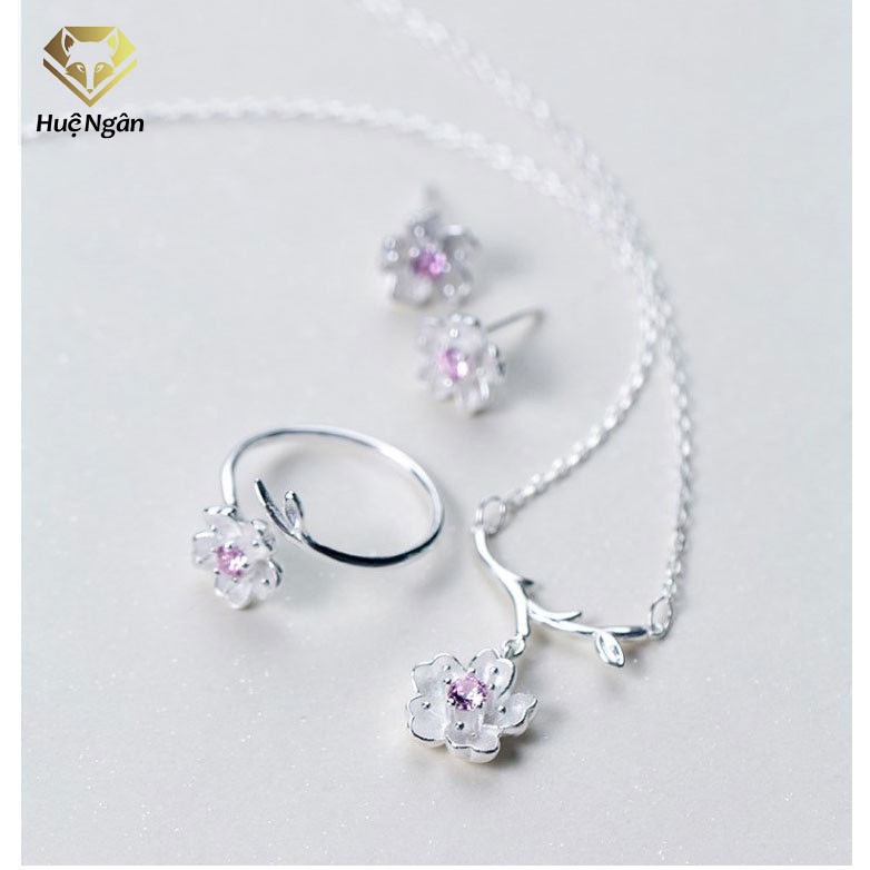 Bộ dây chuyền liền mặt trang sức bạc Ý S925  - Hoa anh đào PP1622