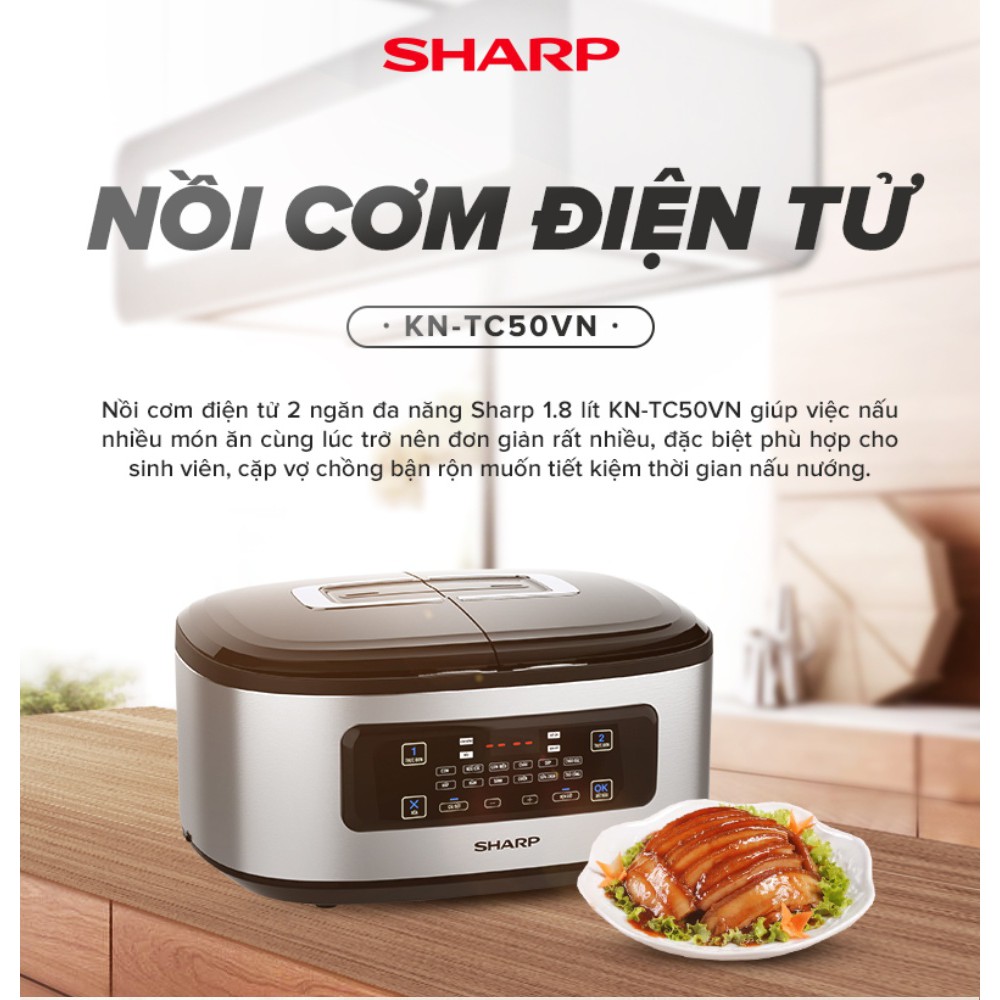 Nồi cơm điện tử đa năng Sharp 1.8 Lít, 2 ngăn nấu 4 món/lần, điều khiển cảm ứng (KN-TC50VN-SL) | BigBuy360 - bigbuy360.vn
