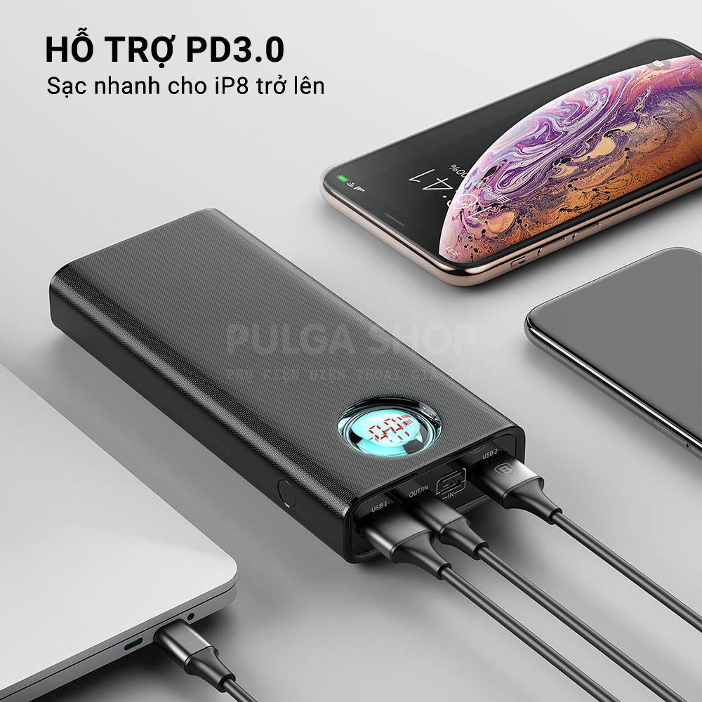 Pin Sạc Dự Phòng Sạc Nhanh 18W Baseus Dung Lượng Cao 20000mAh - Trang Bị Màn Hình LED - Hỗ Trợ PD3.0/QC3.0 - Chính Hãng