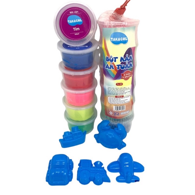 Đất nặn đất sét bột mì TAKACOL 6 hộp có 5 bộ khuôn chơi kèm TL02