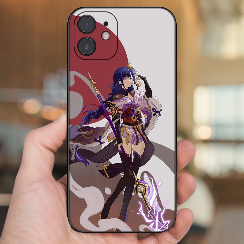 Ốp lưng iPhone 12 dẻo đen cạnh vuông in hình Raiden Shogun Genshin Impact