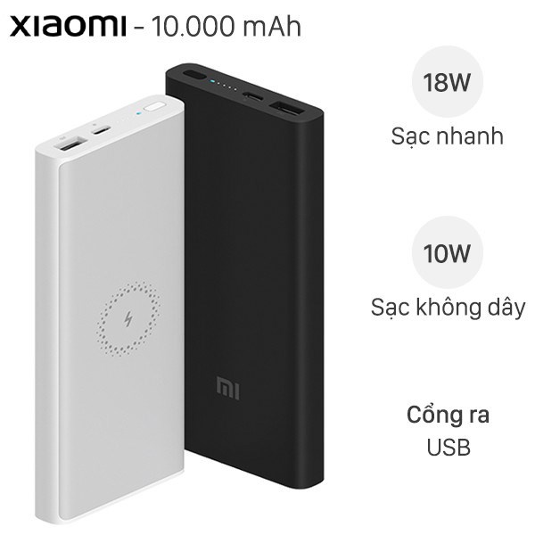 Pin sạc dự phòng không dây Xiaomi 10000mAh 2019 - Sạc dự phòng tích hợp sạc không dây 10000mAh Xiaomi lite